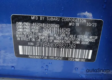 2023 Subaru Wrx Premium from USA, damaged, VIN JF1VBAH6XP8821249